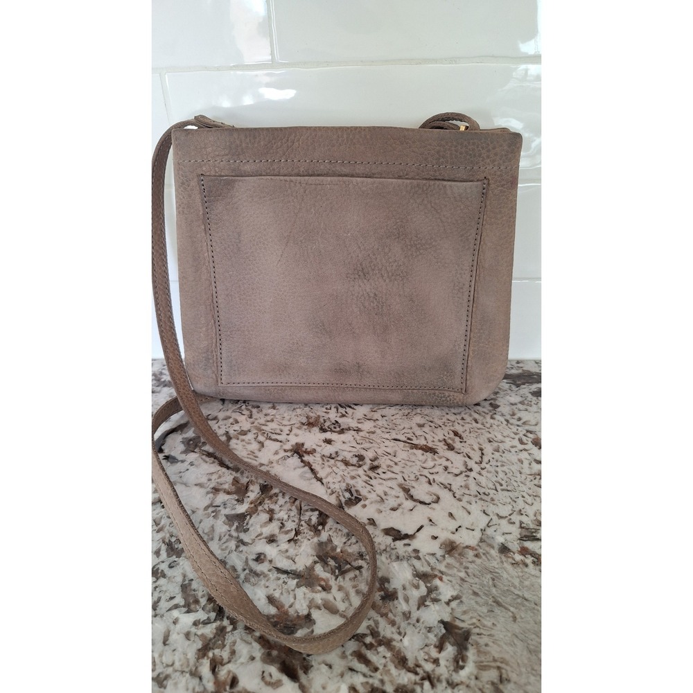 Hammitt Los Angeles Taupe Pebbled Leather Crossbody Bag Gold Rivets Red Lining - Picture 2 of 9